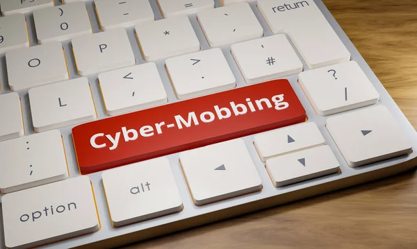 Cyber Mobbing Kulcs Billentyűzeten Közelkép Számítógép Billentyűzet Egyik Kulcs Kék — Stock Fotó