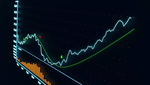 Aktienmarkt Charts Steigen Der Handel Der Börse Börsendaten Volumen Erhöhtes — Stockfoto