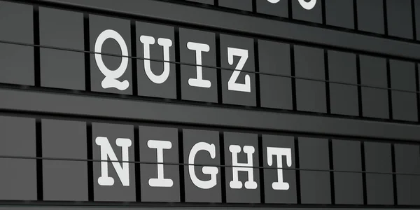 Quiz Night. Black timetable display with the text, quiz night in white letters. Leisure games, game night, playing, leisure activity, entertainment event, riddle and public event. 3D illustration