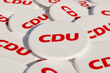 CDU - Almanya Hıristiyan Demokratik Birliği. Politika, kampanya düğmesi. CDU, Hıristiyan demokrat parti, Alman hükümetinin bir parçası..