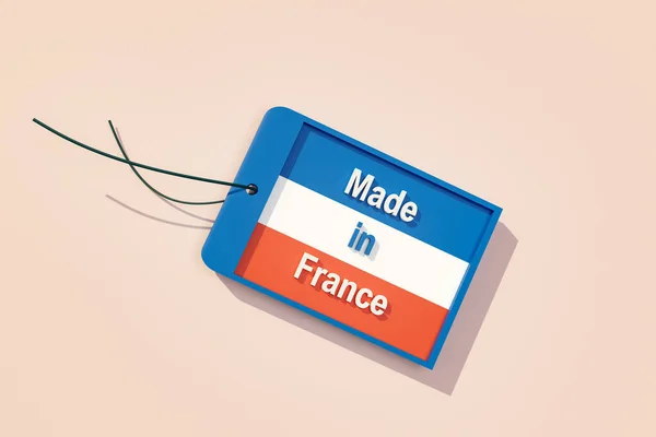 Made in France, tag in the national colors of France. Country of origin of manufacture. Economy, international trade, retail and industry concept. 3D illustration