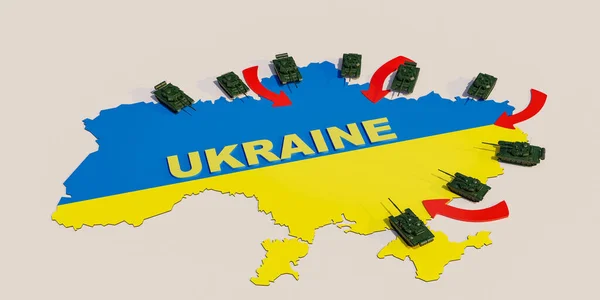 Χάρτης Της Ουκρανίας Και Επιθέσεις Τανκς Από Ρωσία Στα Σύνορα — Φωτογραφία Αρχείου