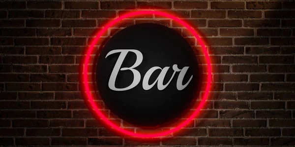 Bar Kırmızı Neon Halkalı Kırmızı Yıpranmış Tuğla Bir Duvarda Pankart — Stok fotoğraf
