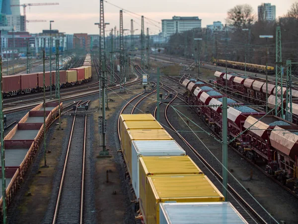 Freight Station Rails Trains Bulk Wagons Container Wagons Frankfurt Main — Stock Photo, Image