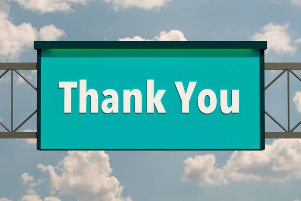 Obrigado Letreiro Placa Estrada Com Céu Azul Nuvens Uma Mensagem — Fotografia de Stock