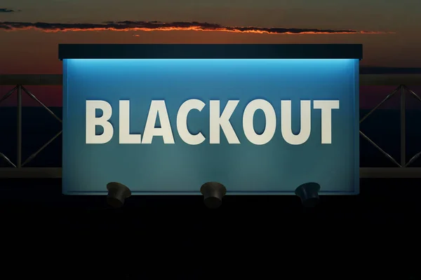 Apagão Estrada Letreiro Mostra Palavra Blackout Tabuleiro Escuridão Céu Dramático — Fotografia de Stock