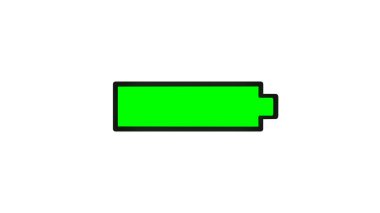 Batarya tam şarj edildi. Dolu bir pilin yeşil sembolü. Şarj edilebilir pil, mobil cihaz, teknoloji, elektrik, enerji depolama ve ilerleme çubuğu.