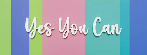 Yes You Can Banner Sign White Letters Striped Colored Background — Stock Photo, Image