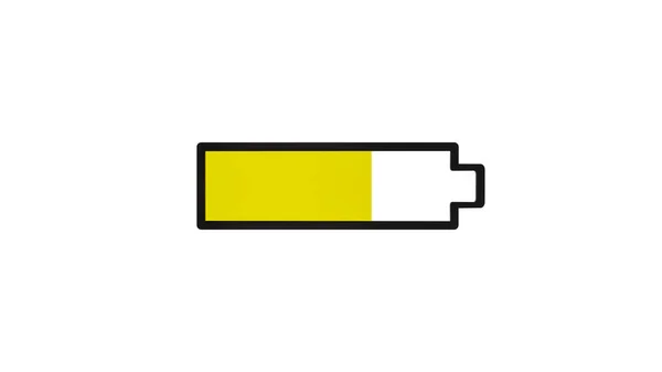 电池的状况一半充电 半充电电池的黄色符号 可充电电池 移动装置 能源储存和进度条 — 图库照片