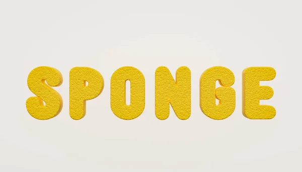 Sponge Sign Word Sponge Yellow Texture Sponge Style White Background — Stock Photo, Image