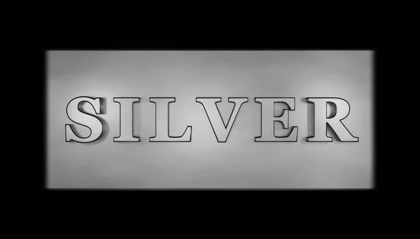 Silver sign.  Close-up silver bar with the word silver on it, black background. Precious metal concept, 3D illustration.
