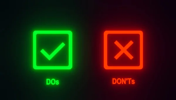 Dos Don Podświetlany Neonowy Przycisk Kolorze Zielonym Czerwonym Sprawdź Znak — Zdjęcie stockowe