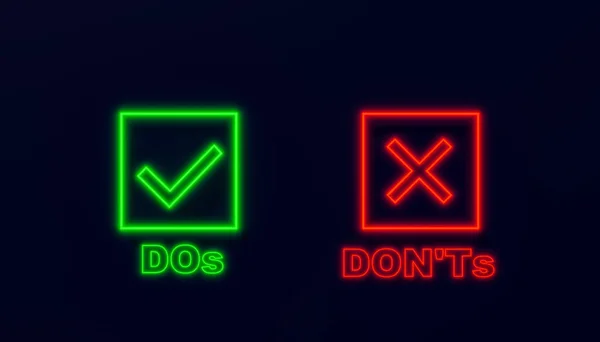 Dos Don Illuminated Neon Button Green Red Check Mark Cross — Stock Photo, Image