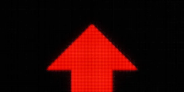 Red arrow up. Directional sign, ascend, above, upward, high, on top, upstairs, rising, increased, tall, illuminated arrow.