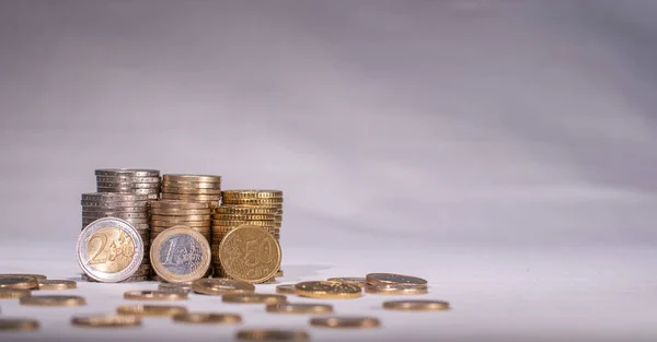Викарбувані Монети Євро Склав Один Євро Два Євро Ятдесят Центові — стокове фото