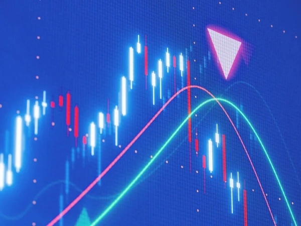 株式市場は上下に動きます 取引モニター株式交換 グラフとチャート 赤矢印ダウン — ストック写真