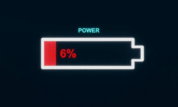 电池的功率很低 充电电池很低 功率较小 特写显示与电池电平6 说明1 — 图库照片