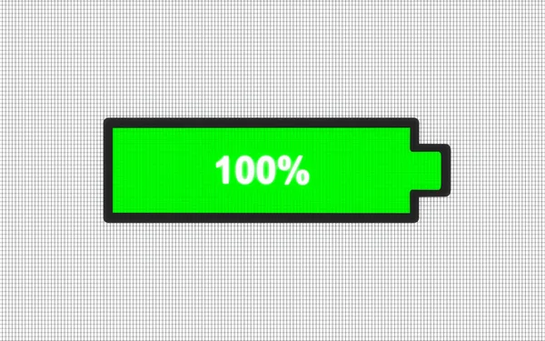 电池功率高 全充电电池 足够的电力 特写显示与电池水平100 说明1 — 图库照片