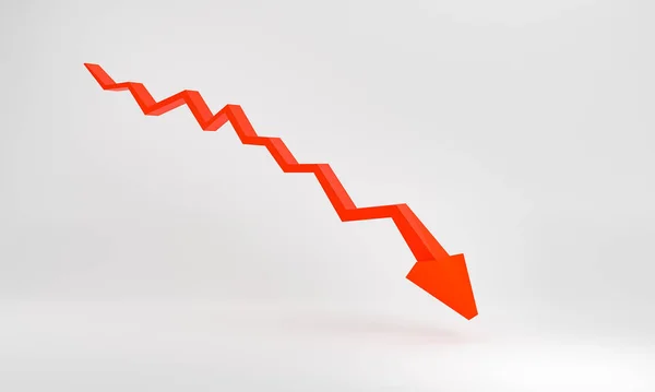 Zuhanó Piros Grafikon Nyíl Negatív Tendencia Csökkenő Növekedés Vagy Csökkenő — Stock Fotó