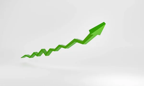Rising green graph with arrow. Symbol for positive trend, increasing growth or rising market. There is place to add text. 3D illustration.
