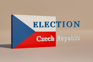 Çek Cumhuriyeti 'nin ulusal renklerinde bir duvar. Çek Cumhuriyeti 'nin beyaz, Seçim' in mavi, arka planın bej renkli olması. Seçim konsepti, 3 boyutlu illüstrasyon.