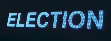 Seçimler. LED ekranda mavi ile seçilen kelime. Politika, sosyal, toplum ve seçim konsepti. 3B illüstrasyon