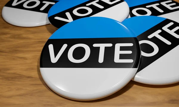 エストニアの投票バッジ エストニアの投票バッジ エストニアの国内色のバッジ 選挙のコンセプト 3Dイラスト — ストック写真