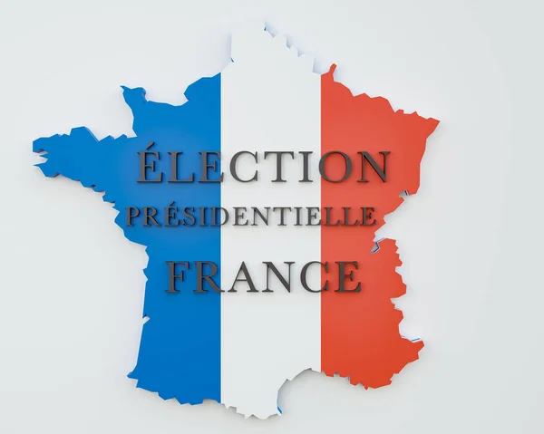 France map - Election. Presidential election France in three dimensional letters on a map of France colored in the national colors. 3D illustration