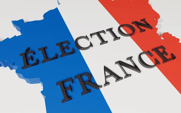 フランス選挙 テキスト選挙フランスとフランスの国内色のクローズアップ3D地図 政治的概念 3Dイラスト — ストック写真