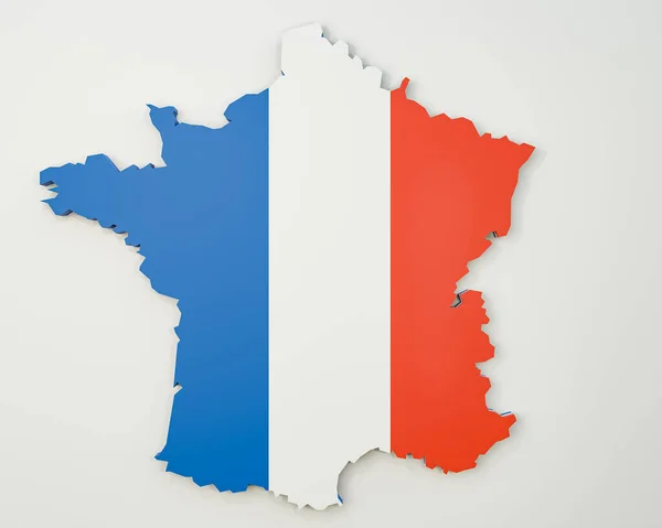 France, map in national colors. 3D map of France in the national color blue, white and red. Template to add text. Copy space. 3D illustration