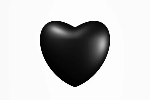 Silky Gloss Shiny Black Heart White Background Love Emotions Illustration — Stock Photo, Image