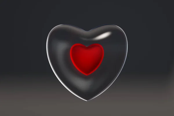 Corazón Vidrio Con Pequeño Corazón Rojo Pequeño Corazón Rojo Medio —  Fotos de Stock