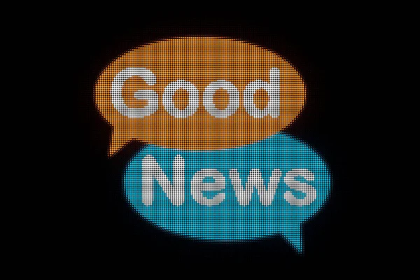 Buenas Noticias Pantalla Led Burbuja Del Discurso Naranja Azul Texto — Foto de Stock