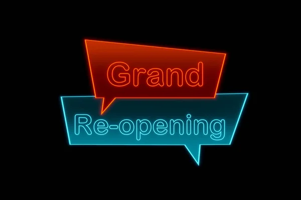 Grand Re-opening. Glowing banner with the  text \