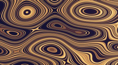 Koyu kahverengi, açık kahverengi ve siyah renkli fonda akıcı bir optik desen var. Farklı kullanım için zarif bir arka plan tasarımı. İşlem grafiği.