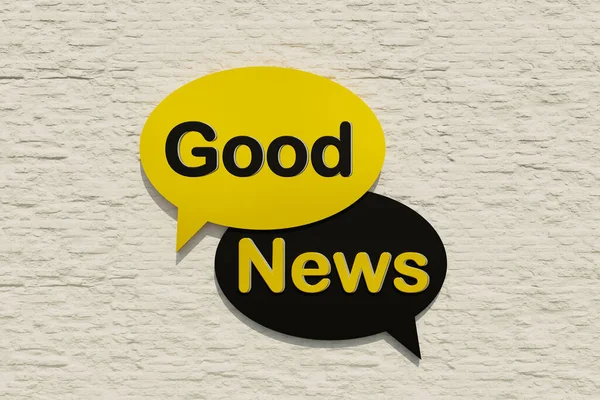 Good News Cartoon Speech Bubble Yellow Black Message Announcement Information — Stock Photo, Image