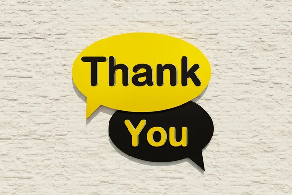 Dziękuję Bańka Przemówienia Kreskówkowe Bańki Mowy Kolorze Żółtym Czarnym Wdzięczność — Zdjęcie stockowe