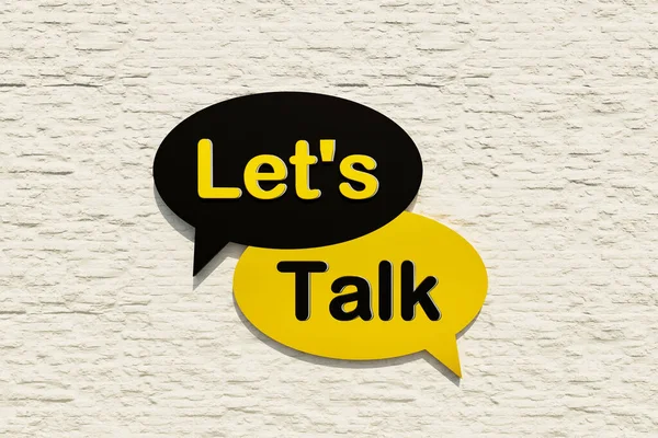 Let\'s talk - Speech bubble. Cartoon speech bubble in yellow and black. Motivation, announcement, inspiration and new beginning. 3D illustration
