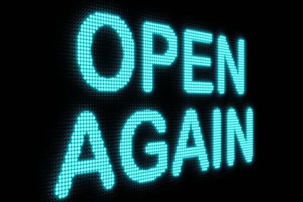Öppna Igen Mörk Led Skärm Med Ordet Open Again Blå — Stockfoto
