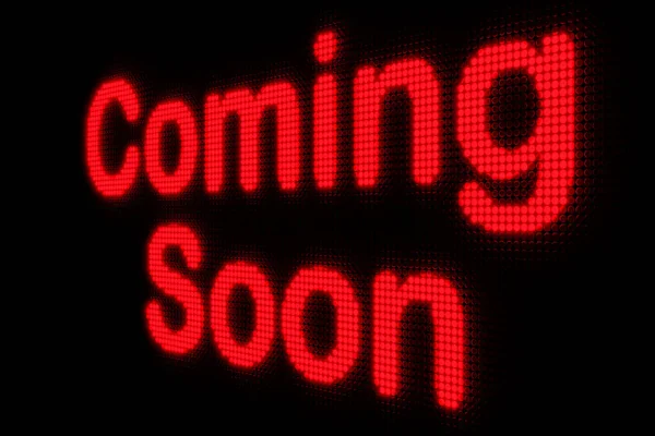 Coming Soon Dark Led Screen Text Coming Soon Red Glowing — Stock Photo, Image
