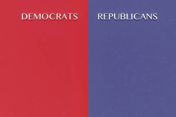 US Democrat and Republican banner in red and blue. There is space to add text, information or for instance election results and information about candidates. United States election concept, 3D illustration.