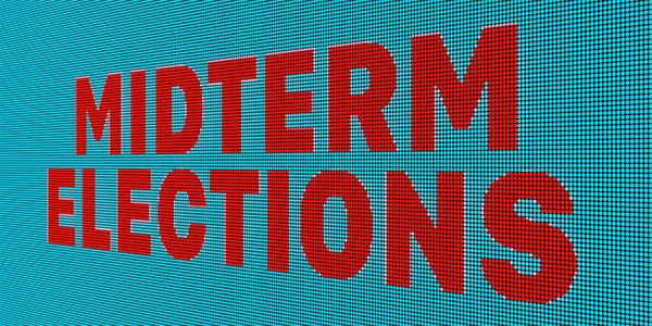 美国的中期选举 红色Led板与文字 中期选举 政府和选举概念 3D插图 — 图库照片