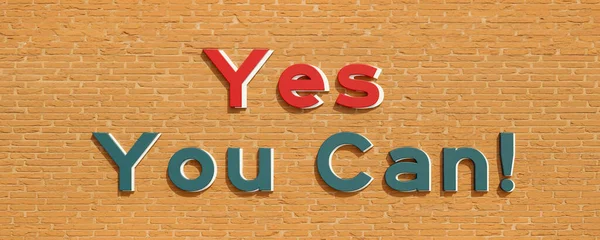 Yes you can! - Do it yourself. The way forward. Yes you can! Colored letters against a orange brick wall. Inspiration, encouragement and motivation concept. 3D illustration