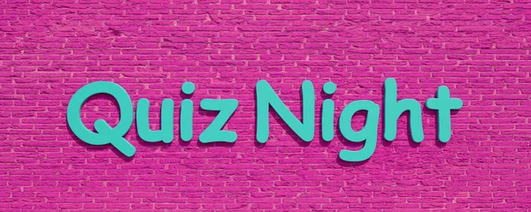 クイズ夜 バナー サイン 背景ピンクのレンガの壁 青い大文字でクイズ夜 楽しい レジャーゲーム ゲームの夜 レジャー活動 エンターテイメントイベントや団結 — ストック写真