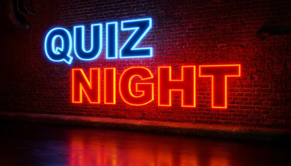 Quiz Night Text Orange Blue Illuminated Letters Brickwall Background Leisure — Stock Photo, Image