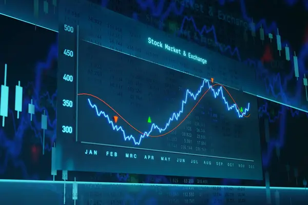 Mercado Valores Subiendo Mercado Volátil Sube Gráfico Iluminado Azul Datos —  Fotos de Stock