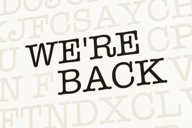 Biz geldik. Mektuplu sayfa. Daktilo yazı tipiyle yazılmış bir sayfa. Metnin koyu renkli bir parçası. İleti, duyuru ve bilgi kavramı.