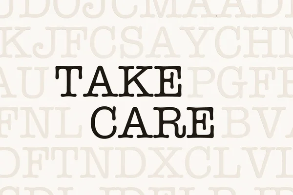 Take Care White Page Letters Typewriter Font Treatment Sustainable Life — Stock Photo, Image
