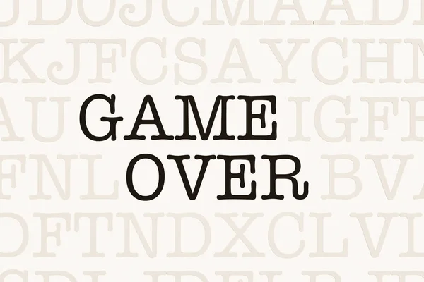 Game over. White page with letters in typewriter font. Leisure games, finishing, end, final game and losing.