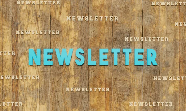 stock image Newsletter. News banner wooden planks with text in light blue. The same word smaller in beige around the main text. 3D illustration